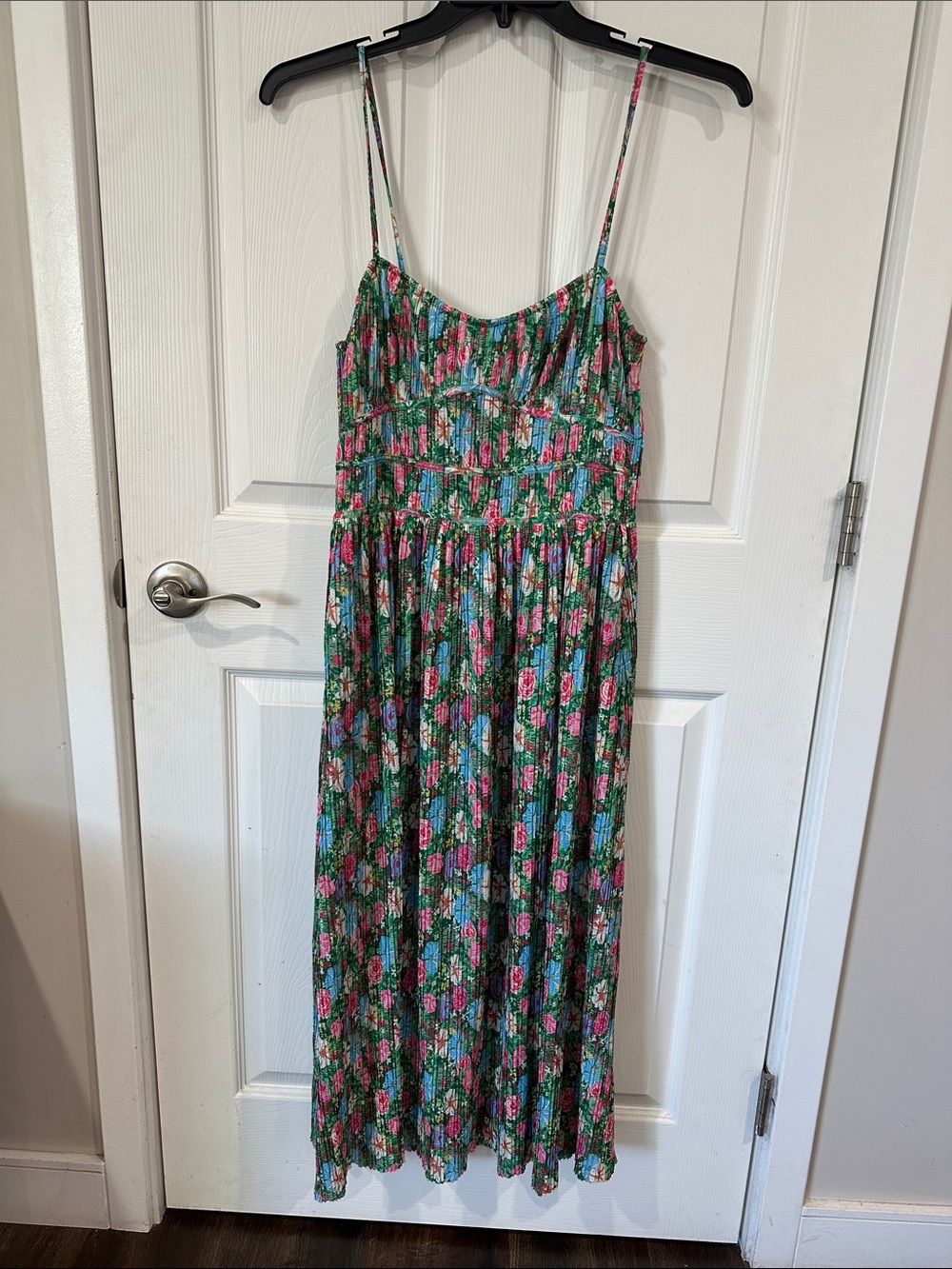 Zara Green Floral Maxi Dress with Pink & Blue Accents